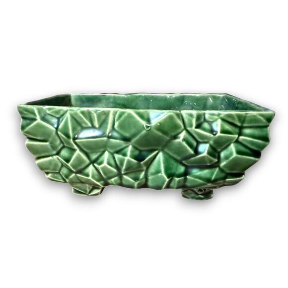 Vintage Other - Vintage USA Pottery Green Geometric Textured Planter 8 Inch Rectangular